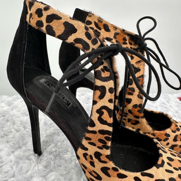 NWOT TopShop Cow Hide Leopard Print Tie Front Stilettos - Picture 2 of 7